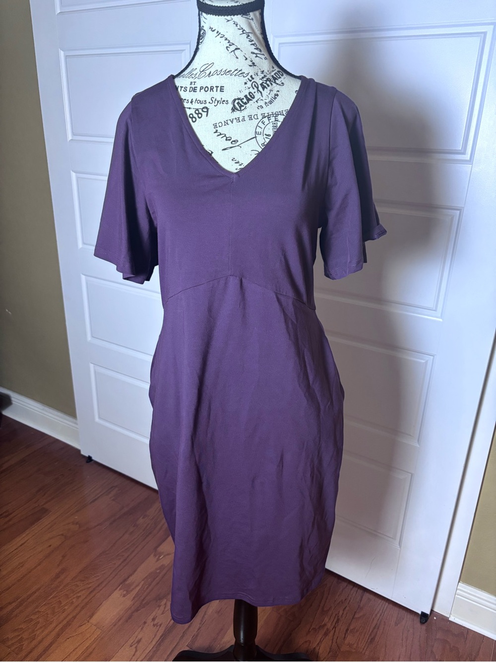 Pact Organic V-Neck Flutter Sleeve Fit & Flare Easy Dress Purple